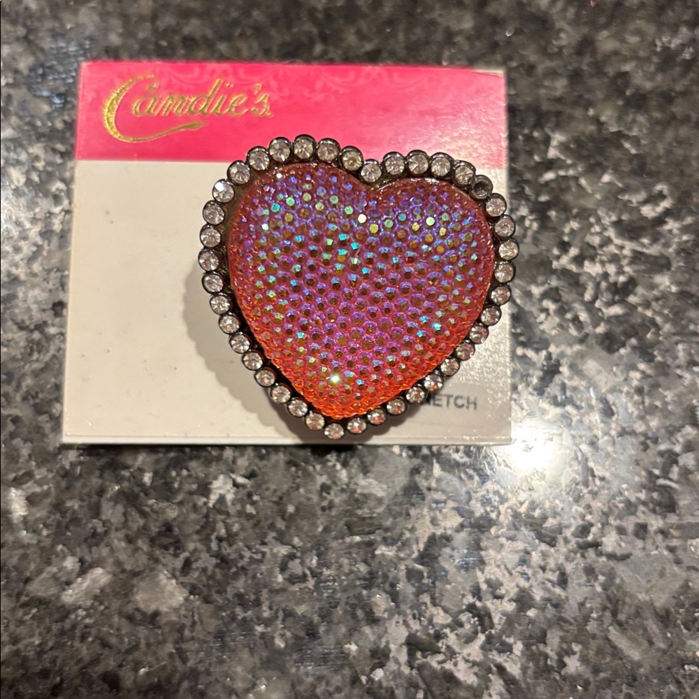 Candie's Pink and Orange Rhinestone Heart Brooch